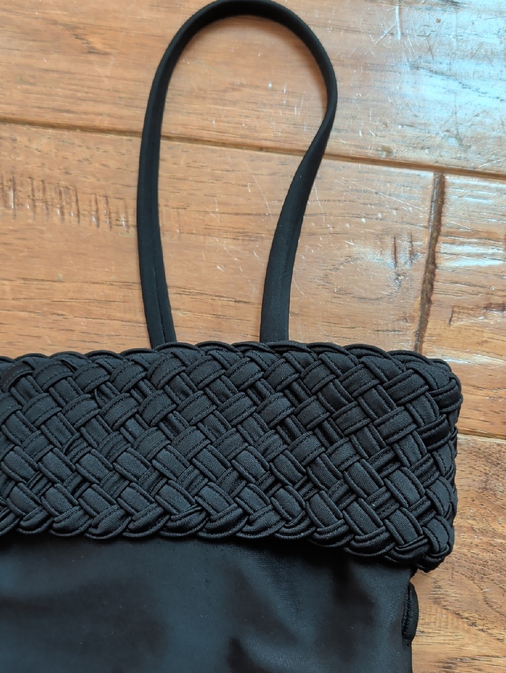 La Blanca Black Swimsuit with Braided Woven Bandeau Accent Top Convertible - Picture 3 of 8